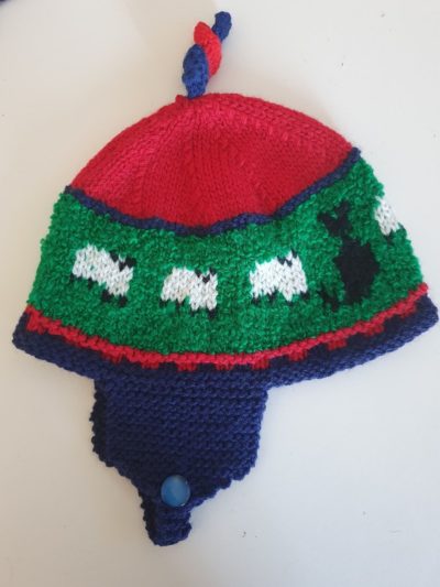 Red beanie, Black dog